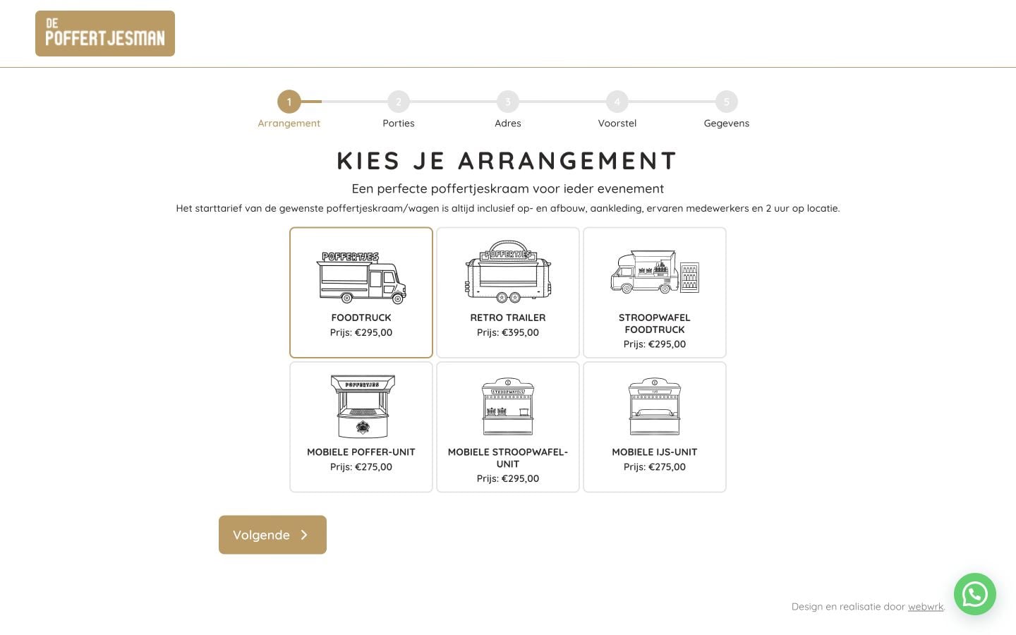 De Poffertjesman offertecalculator met keuze uit verschillende arrangementen